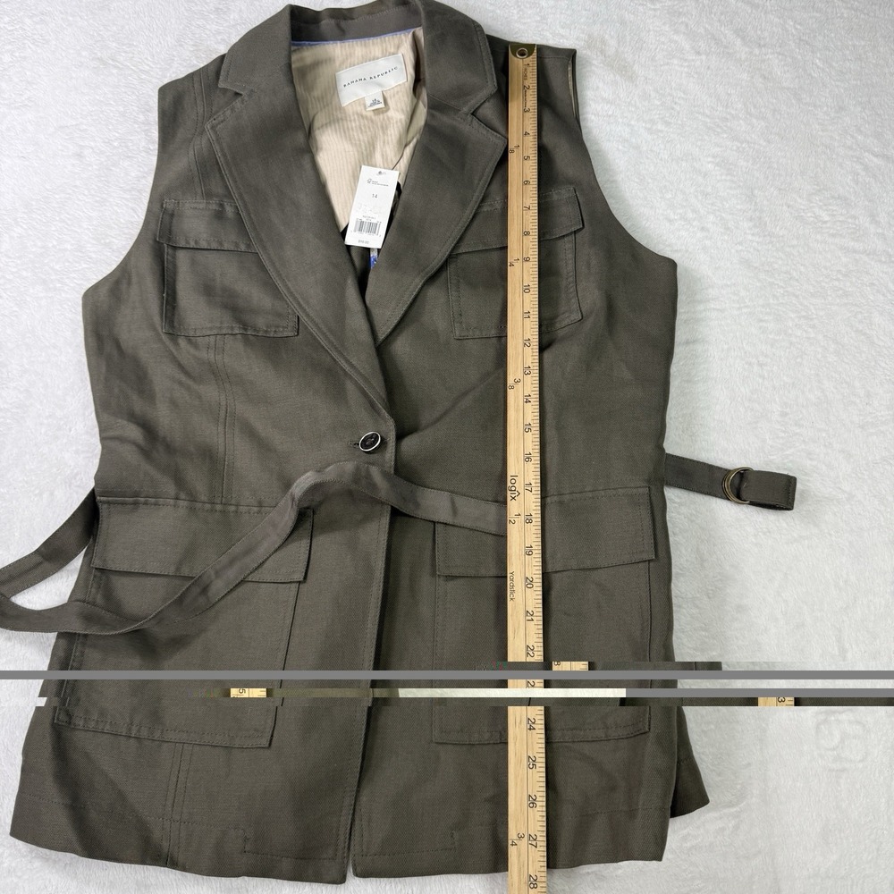 Banana Republic Olive Green Safari Travel Utility Vest Womens Size 14 Linen NWT - Picture 11 of 12